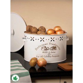 Resim Feyza Design Büyük Boy Metal Patates ve Soğan Kovası, Beyaz, Şık ve Pratik Kullanım 