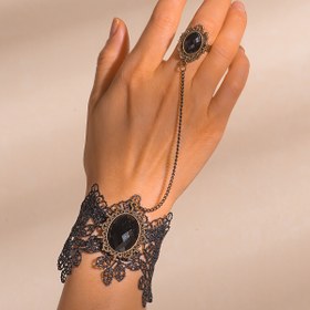 Resim Yakalımlı Siyah Dantel ve Taşlı Ayak Parmak Bilekliği, Moda Düğün Gelin El Süsü 