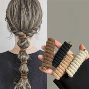 Resim Örgüler & At Kuyrukları için Peluş Saç Bağları - Yumuşak Polyester-Spandeks Karışımı, 6 Şık Renk (Kahverengi/Bej/Siyah/Beyaz/Gri/Kahverengi), Sadece Elde Yıkanır, Kaymayan Zarif Kadın Saç Aksesuarları, Günlük ve Resmi Saç Modelleri 