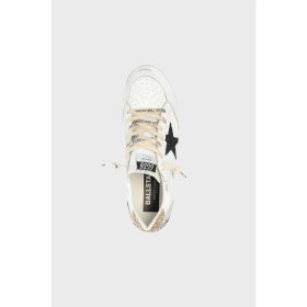 Resim Golden Goose - Ball Star White Leather - With Black Glitter Star And - Gold Heel Tab - Kadın Sneaker 