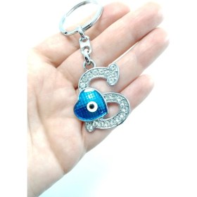 Resim Nazar Boncuğu S Harfi Anahtarlık / Araba Dikiz Ayna Süsü Metal Hediyelik Aksesuar 