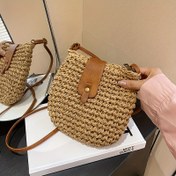 Resim Doğal Bej & Kahverengi Bohem Tarzı Ayarlanabilir Askılı Trendy Hasır Çapraz Vücut Çantası - Kadınlar için Plaj Tatili, Günlük İşe Gidiş Geliş ve Rahat Geziler 