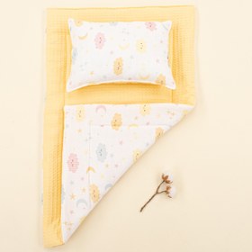 Resim Alt Açma Matı ve Yastık - Çift Taraflı - Sarı Petek - Sarı Bulut 