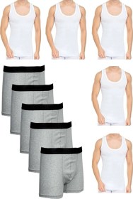 Resim Tezzgelsin Erkek 10 Parça Atlet Ve Boxer Takımı Ekonomik Paket Atlet Ve Boxer Set 5 Atlet 5 Boxer Beyaz - Gri 