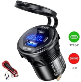 Resim Autoline 12-24volt Araç/tekne/motosiklet Için (quick)hızlı Şarj Voltmetre Usb/type C Portlu 