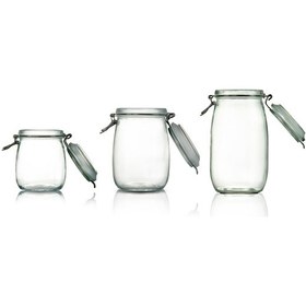 Resim 3'lü Set Korken Kavanoz Vakumlu Kilitli Cam Saklama Kavanozu 750 Ml - 1000 Ml - 1500 Ml Şeffaf 