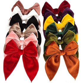 Resim Hangfox Kız Çocukları İçin 12 Renkli Örgülü Büyük Bowknotlu Saç Klipsi - Pamuklu Kumaş Ve Kadife Materiali Saç Aksesuarı 