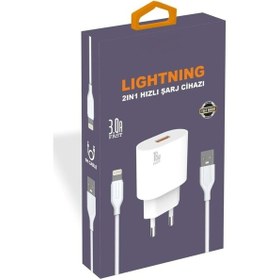 Resim Pdateknoloji Yetty Lightning 2 İn 1 Hızlı Şarj Cihazı + Lightning Kablo Beyaz Yt-10l Yerli Üretim 