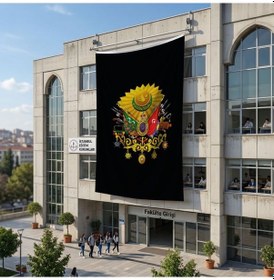 Resim Siyah Osmanlı Arması Bayrağı 140gr Premium Raşel Kumaş 6x9 Metre Diğer 