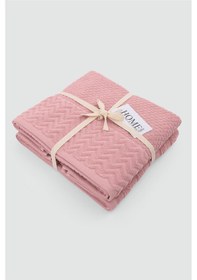 Resim 2li Kadife Bordürlü Jakarlı 50x90 El Havlusu Spectre Pembe 