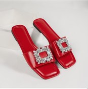 Resim Kırmızı Kadınlar İçin Tatlı Terlik Slaytlar Rahat Düz Düşük Topuklu Kadın Ayakkabı Katı Eğlence Bling Yazlık Terlik Artı Boyutu Zapatillas Mujer Kırmızı 