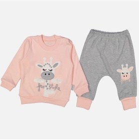 Resim 3-9 Ay Kız Bebek Alt&üst Takımı Zürafa Nakışlı Somon Somon 