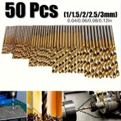 Resim 50 adet Titanyum Kaplamalı Yüksek Hız Çelik Matkap Ucu Seti - Metal ve Ahşap için Uygun 1-3mm Karbon Çelik, Yuvarlak Saplı Twist Tasarım, Karışık Boyutlar, Metal Kutu Dahil, Dayanıklı Ağaç İşleme Matkapları 