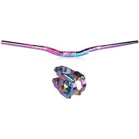 Resim Lunje Rainbow Pembe Alüminyum 780mm Bisiklet Gidon Boğaz Seti Çok Renkli 