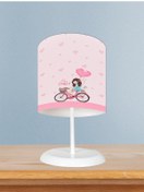 Resim Mekta Home Bebek Ve Çocuk Odası Bisikletli Kız Ve Kalpli Balon Desenli Pembe Abajur 