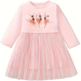 Resim Yumuşak Pembe Tütü Elbise - Balerin Baskılı ve File Etekli, Uzun Kollu Pamuk Karışımı, İlkbahar/Sonbahar Şenlikleri için, 2-7 Yaş Arası Çocklar, ile Dans Gösterileri, 2 yaş 7-8 cm bel lastikli orta boy elbiseler (Mesane Yıkama), Rahat Giyim, 2 7 Ýaş ýaz-güz kıyafeti 
