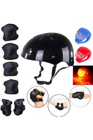 Resim Depomiks Avm Paten Scooter Kaykay Kaskı Ikazlı Çocuk Kask Dizlik Dirseklik Ellik Koruyucu Set Led Işıklı 