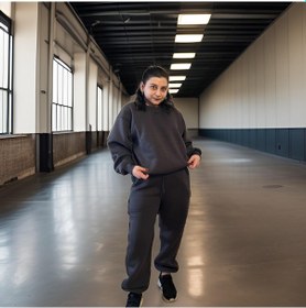 Resim Unisex Üç İplik Şardonlu Sweatshirt Eşofman Takımı-antrasit Antrasit 