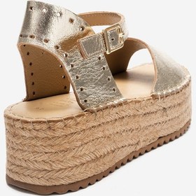 Resim Luvishoes Luvi Shoes Serez Altın Hakiki Deri Kadın Hasır Dolgu Taban Sandalet Altın 