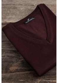 Resim Woolen World V Yaka Battal Büyük Boy Yünlü Kolsuz Triko Süveter Bordo 