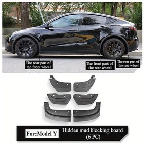 Resim Challenger Tesla Model Y 21-24 Görünmez Çamurluk 6 Parça Kurusuz Montaj Koruma 
