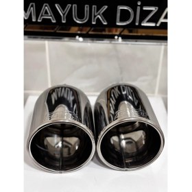 Resim Mayuk Dizayn 120MM Paslanmaz Krom Egzoz Ucu 120'LIK Her Araca Uyumlu Egzoz Ucu 2 Adet Set 