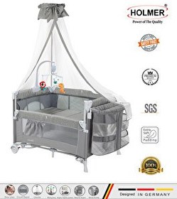 Resim Holmer Coolstyle Premium Cibinlikli Dönenceli Anne Yanı Oyun Parkı Beşik 70x110 CM Gri 