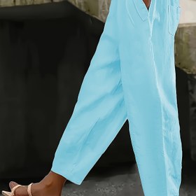 Resim Kadınlar için Parlak Yeşil Geniş Bacaklı Pantolon - Rahat Capri Uzunluğu, Elastik Bel Bandı ile İp, Hafif Polyester Kumaş, Yaz Gezileri için Mükemmel, Yaz Kıyafeti Pantolon | Rahat Kesim Pantolon | Pürüzsüz Dokulu Pantolon 