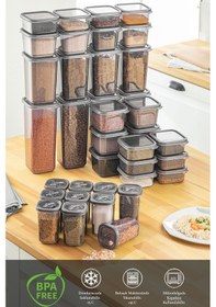 Resim Meleni Home 38'li Kare Saklama Kabı Seti Baharatlık Seti 4x 1700ml 1100ml 10x 500ml 350 Ml 300 Ml Antrasit 