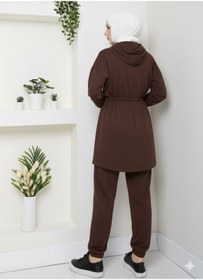 Resim CNG MODA Modal Kumaş Bağlama Detay Fermuarlı Kapüşonlu Tesettür Eşofman Takımı 