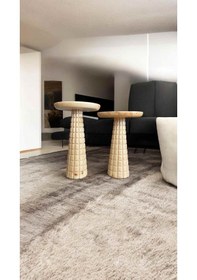 Resim Naturel Ahşap Mantar Yan Sehpa Takımı 2li Set 