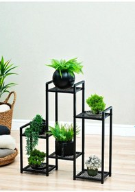 Resim Dekoratif Metal 6 Raflı Saksılık Katlı Dikey Saksı Standı Çiçeklik Bahçe Ve Balkon Dekoru Garden Siyah 