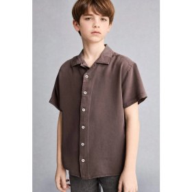 Resim DeFacto Regular Fit Apaş Yaka Tencel Kısa Kollu Gömlek Erkek Çocuk H5646A826SM 