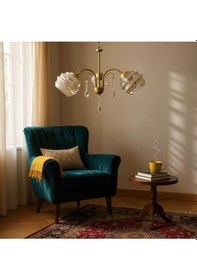 Resim Ömür Avize Sır Eskitme Gold Kasa Bal Camlı Avize Beyaz 