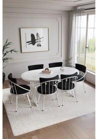 Resim Selenit Mutfak Yemek Masası Takımı- 6 Kişilik Mutfak Masa Sandalye Takımı- Mutfak Masası Takımı Beyaz Düz Beyaz 