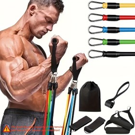 Resim 11 adet Çok Fonksiyonlu TPE Gerilim Halat Seti, Çoklu Gerilimler - Kaymaz, Anti-Kırılma, Yığınlanabilir - Sünger Saplar, Elastik Fitness Halatı, Ayak Bileği Kayışı, Kapı Ağı ve Taşıma Çantası Dahil, Ev, Spor Salonu, Yoga, Pilates Tam Vücut Egzersizi İçin Uygun "Novice Egzersiz İçin Uygun, Günlük 10 Set, Her Set İçin 100, Daha İyi Sonuçlar" 