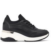 Resim Derimod Kadın Siyah Bağcıklı Dolgu Topuklu Sneaker, Kışlık Spor Ayakkabı 25AFE220114 