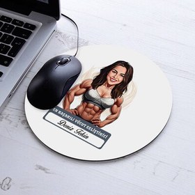 Resim Karikatürlü Kadın Vücut Geliştirici Mousepad 