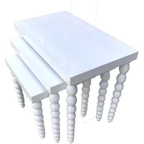 Resim Zigon Sehpa Elma Model Beyaz Parlak Beyaz Lake Ahşap Kayın Torna (378346869) 