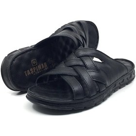 Resim Taşpınar İçi Dışı %100 Deri Ortopedik Erkek Yazlık Rahat Terlik Sandalet 40-45 Siyah 
