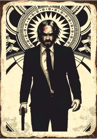 Resim John Wick Silüet Temalı Ahşap Retro Poster Tablo 