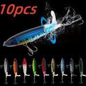 Resim 10 adet Üst Su Balıkçılık Yemleri Yapay Popper Sert Yem Crankbait Wobblers Döner Kuyruk Balıkçılık Takımı Levrek Turna Balığı için 