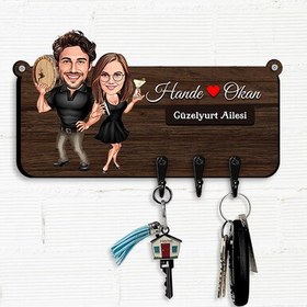 Resim İçmeyi Seven Aşıklar Karikatürlü Anahtar Askısı 