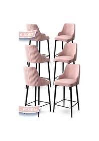 Resim Canisa Enox Serisi 6 Adet Pembe Sandalye Mutfak Bar Sandalyesi Babyface Kumaş Siyah Metal Ayak Sandalyeler Pembe Ayaklar Siyah 