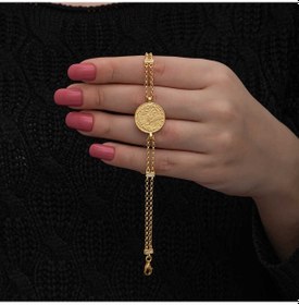 Resim 925 Ayar Gümüş Gold Kaplama Tuğralı Kadın Bileklik Çok Renkli 