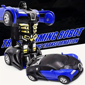 Resim 1 adet Mavi ve Siyah Dönüştürülebilir Robot Araba - Mekanik Kollarla 2'si 1 Arada İnertialı Oyuncak Yarış Arabası ile Robot'a Dönüşen, Gençler için Mükemmel Doğum Günü ve Tatil Hediyesi, Doğum Günü Hediyesi | Yarış Arabası Tasarımı | Dayanıklı Plastik, Robot Oyuncak 