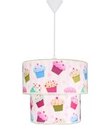 Resim ŞENAY AYDINLATMA Çocuk Odası Ikili Silindir Kumaş Sarkıt-pembe Cupcake 