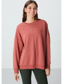 Resim Tommy Life Kiremit Kompakt Pamuklu Kalın Pürüzsüz Dokulu O Yaka Oversize Fit Kadın Sweatshirt - 97288 Kiremit 