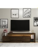 Resim Beliz Modern LED Işıklı 3 Kapaklı, Raflı TV Sehpası – 192 cm, Ceviz 