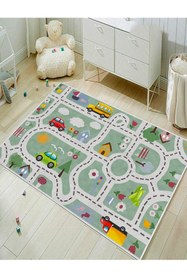 Resim PINKIE HOME Kaymaz Taban Makinede Yıkanabilir Leke Tutmaz Yol Desenli Oyun Halısı, Oyun Matı, Çocuk Halısı-36 